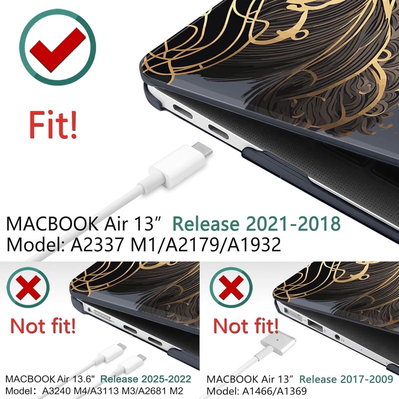 DONGKE Compatible with MacBook Air 13 inch Case 2021 2020 2019 2018 Release A2337 M1 A2179 A1932 with Retina Display Touch ID, Plastic Hard Shell & Keyboard Cover - Golden Wave - Image 3